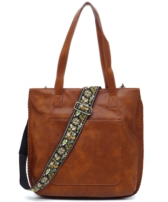 Braided Trim Guitar Strap Shopper LQ329 BROWN